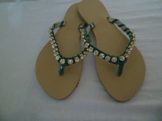 rasteira strass couro verde